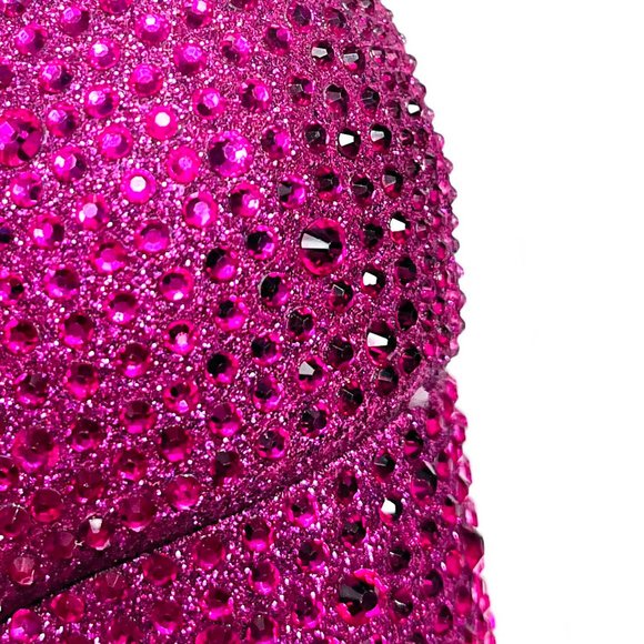 Restocked New Fuchsia Pink Rhinestone Pointed Toe Chunky Heel Ankle Boots Bootie - Picture 8 of 9